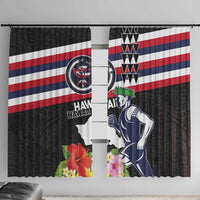 Honolulu Running Race Window Curtain Hawaii Marathon Kakau Art with Hibiscus and National Flag Style LT03 With Hooks Blue and White - Polynesian Pride