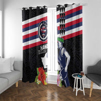 Honolulu Running Race Window Curtain Hawaii Marathon Kakau Art with Hibiscus and National Flag Style LT03 With Grommets Blue and White - Polynesian Pride