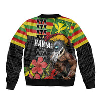 Kanaka Maoli Ikaika Warrior Bomber Jacket Hibiscus Kakau Art and Tapa Tribal Pattern