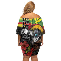 Kanaka Maoli Ikaika Warrior Family Matching Off Shoulder Short Dress and Hawaiian Shirt Hibiscus Kakau Art and Tapa Tribal Pattern LT03 - Polynesian Pride
