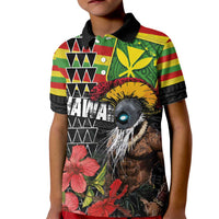 Kanaka Maoli Ikaika Warrior Kid Polo Shirt Hibiscus Kakau Art and Tapa Tribal Pattern LT03 Kid Black - Polynesian Pride