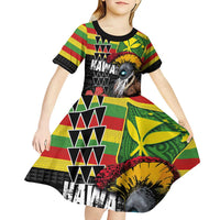 Kanaka Maoli Ikaika Warrior Kid Short Sleeve Dress Hibiscus Kakau Art and Tapa Tribal Pattern LT03 - Polynesian Pride