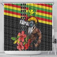 Kanaka Maoli Ikaika Warrior Shower Curtain Hibiscus Kakau Art and Tapa Tribal Pattern LT03 - Polynesian Pride