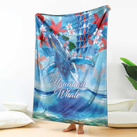 Hawaiian Waves Whale Blanket Kakau Art and Tropical Red Hibiscus Flowers