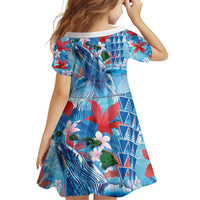 Hawaiian Waves Whale Family Matching Off Shoulder Short Dress and Hawaiian Shirt Kakau Art and Tropical Red Hibiscus Flowers