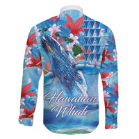 Hawaiian Waves Whale Family Matching Puletasi and Hawaiian Shirt Kakau Art and Tropical Red Hibiscus Flowers