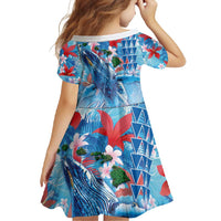 Hawaiian Waves Whale Family Matching Short Sleeve Bodycon Dress and Hawaiian Shirt Kakau Art and Tropical Red Hibiscus Flowers