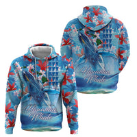 Hawaiian Waves Whale Zip Hoodie Kakau Art and Tropical Red Hibiscus Flowers LT03 - Polynesian Pride