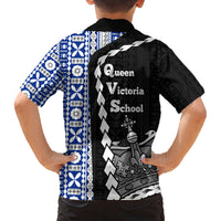 Fiji Queen Victoria School Family Matching Off Shoulder Long Sleeve Dress and Hawaiian Shirt Tapa and Polynesian Tribal Pattern Half Style LT03 - Polynesian Pride