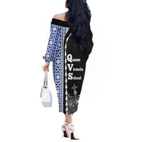 Fiji Queen Victoria School Off The Shoulder Long Sleeve Dress Tapa and Polynesian Tribal Pattern Half Style LT03 - Polynesian Pride