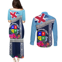 Fiji Lelean Memorial School Couples Matching Puletasi Dress and Long Sleeve Button Shirt Tapa and Polynesian Tribal Pattern LT03 - Polynesian Pride