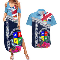 Fiji Lelean Memorial School Couples Matching Summer Maxi Dress and Hawaiian Shirt Tapa and Polynesian Tribal Pattern LT03 Blue - Polynesian Pride