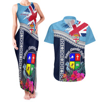 Fiji Lelean Memorial School Couples Matching Tank Maxi Dress and Hawaiian Shirt Tapa and Polynesian Tribal Pattern LT03 Blue - Polynesian Pride