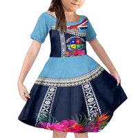 Fiji Lelean Memorial School Family Matching Tank Maxi Dress and Hawaiian Shirt Tapa and Polynesian Tribal Pattern LT03 Daughter's Dress Blue - Polynesian Pride