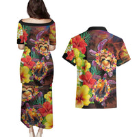 Hawaiian Sea Animals Love Couple Couples Matching Puletasi and Hawaiian Shirt Aloha Sunset Symphony LT03 - Polynesian Pride