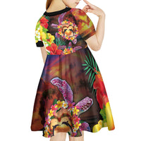 Hawaiian Sea Animals Love Couple Kid Short Sleeve Dress Aloha Sunset Symphony
