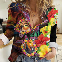 Hawaiian Sea Animals Love Couple Women Casual Shirt Aloha Sunset Symphony