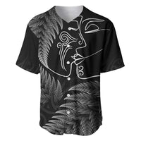New Zealand Valentine's Day Baseball Jersey Silver Fern and Line Art Love Couple LT03 Black - Polynesian Pride