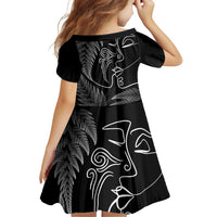 New Zealand Valentine's Day Family Matching Off Shoulder Short Dress and Hawaiian Shirt Silver Fern and Line Art Love Couple LT03 - Polynesian Pride