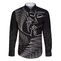 New Zealand Valentine's Day Family Matching Short Sleeve Bodycon Dress and Hawaiian Shirt Silver Fern and Line Art Love Couple LT03 Dad's Shirt - Long Sleeve Black - Polynesian Pride