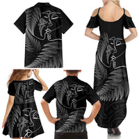 New Zealand Valentine's Day Family Matching Summer Maxi Dress and Hawaiian Shirt Silver Fern and Line Art Love Couple LT03 - Polynesian Pride