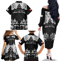 Aotearoa Waitangi Day - Toitu Te Tiriti Family Matching Off The Shoulder Long Sleeve Dress and Hawaiian Shirt New Zealand Honour the Treaty