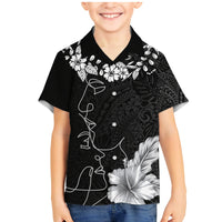 Hawaii Valentine Day Family Matching Mermaid Dress and Hawaiian Shirt Polynesian Line Art Love Couple Hibiscus Tribal Pattern LT03 Son's Shirt Black - Polynesian Pride