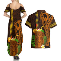 Hawaii Tiki Mask Cocktail Couples Matching Summer Maxi Dress and Hawaiian Shirt Kakau Tattoo LT03 - Polynesian Pride