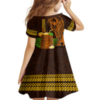 Hawaii Tiki Mask Cocktail Kid Short Sleeve Dress Kakau Tattoo LT03 - Polynesian Pride