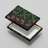 Hawaiian Green Kakau Art Tattoo-Ohia Lehua and Taro Leaves Canvas Wall Art