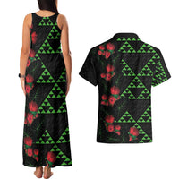 Hawaiian Green Kakau Art Tattoo-Ohia Lehua and Taro Leaves Couples Matching Tank Maxi Dress and Hawaiian Shirt