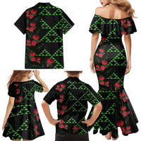 Hawaiian Green Kakau Art Tattoo-Ohia Lehua and Taro Leaves Family Matching Mermaid Dress and Hawaiian Shirt