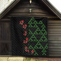 Hawaiian Green Kakau Art Tattoo-Ohia Lehua and Taro Leaves Quilt