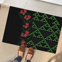 Hawaiian Green Kakau Art Tattoo-Ohia Lehua and Taro Leaves Rubber Doormat
