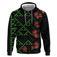 Hawaiian Green Kakau Art Tattoo-Ohia Lehua and Taro Leaves Zip Hoodie