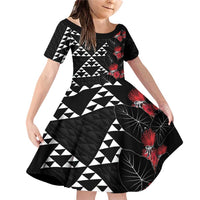 Hawaiian White Kakau Art Tattoo-Ohia Lehua and Taro Leaves Family Matching Off Shoulder Short Dress and Hawaiian Shirt