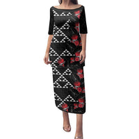 Hawaiian White Kakau Art Tattoo-Ohia Lehua and Taro Leaves Family Matching Puletasi and Hawaiian Shirt