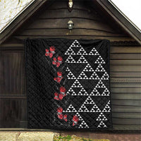 Hawaiian White Kakau Art Tattoo-Ohia Lehua and Taro Leaves Quilt