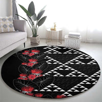 Hawaiian White Kakau Art Tattoo-Ohia Lehua and Taro Leaves Round Carpet LT03 - Polynesian Pride