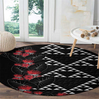 Hawaiian White Kakau Art Tattoo-Ohia Lehua and Taro Leaves Round Carpet LT03 - Polynesian Pride