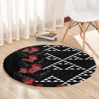 Hawaiian White Kakau Art Tattoo-Ohia Lehua and Taro Leaves Round Carpet LT03 - Polynesian Pride