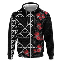 Hawaiian White Kakau Art Tattoo-Ohia Lehua and Taro Leaves Zip Hoodie LT03 Zip Hoodie Black-White - Polynesian Pride