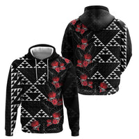 Hawaiian White Kakau Art Tattoo-Ohia Lehua and Taro Leaves Zip Hoodie LT03 - Polynesian Pride