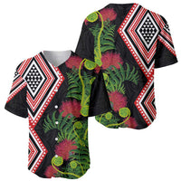 Aotearoa Tukutuku Motif Baseball Jersey Pohutukawa and Fern Leaves LT03 - Polynesian Pride