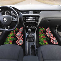 Aotearoa Tukutuku Motif Car Mats Pohutukawa and Fern Leaves LT03 Set 2pcs - Front Black - Polynesian Pride