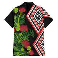 Aotearoa Tukutuku Motif Family Matching Short Sleeve Bodycon Dress and Hawaiian Shirt Pohutukawa and Fern Leaves LT03 - Polynesian Pride