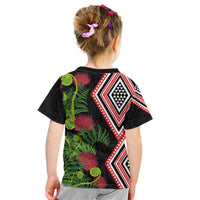 Aotearoa Tukutuku Motif Kid T Shirt Pohutukawa and Fern Leaves LT03 - Polynesian Pride