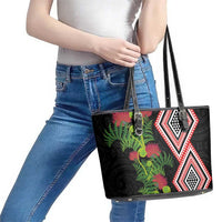 Aotearoa Tukutuku Motif Leather Tote Bag Pohutukawa and Fern Leaves