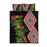 Aotearoa Tukutuku Motif Quilt Bed Set Pohutukawa and Fern Leaves