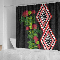 Aotearoa Tukutuku Motif Shower Curtain Pohutukawa and Fern Leaves